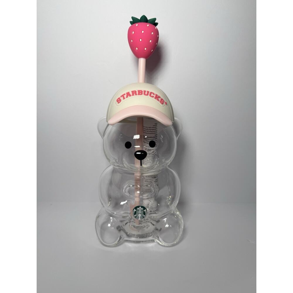 Starbucks PINK DRINK STRAWBERRY BEARISTA Glass Cold Cup AUTHENTIC NWT IN HAND - Picture 2 of 13